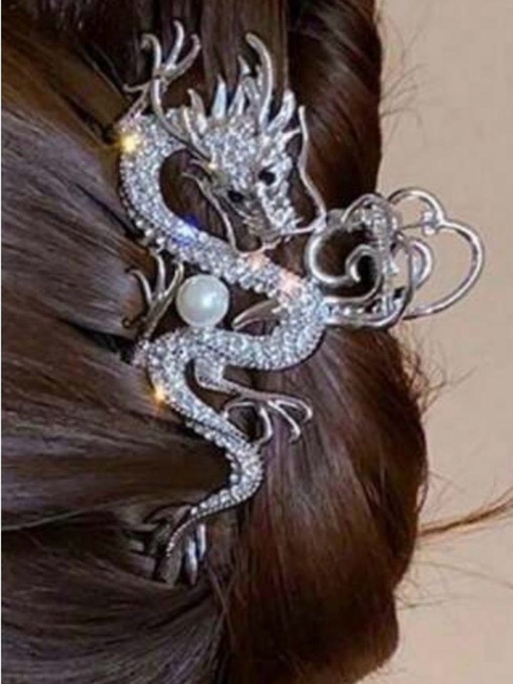 Silver Dragon Pearl Hair Clip